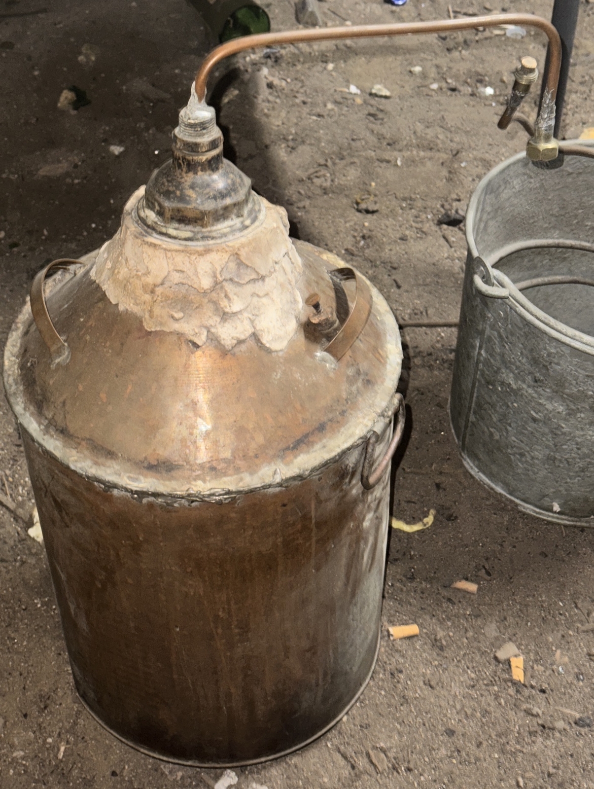 RARE Two Piece Antique Copper Moonshine Still w/Coil COOLING BUCKET