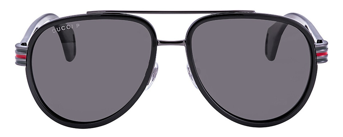 Gucci GG0447S Unisex Pilot Sunglasses Black Gunmetal Green