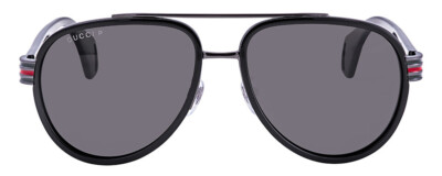 Gucci GG0447S Unisex Pilot Sunglasses Black Gunmetal Green