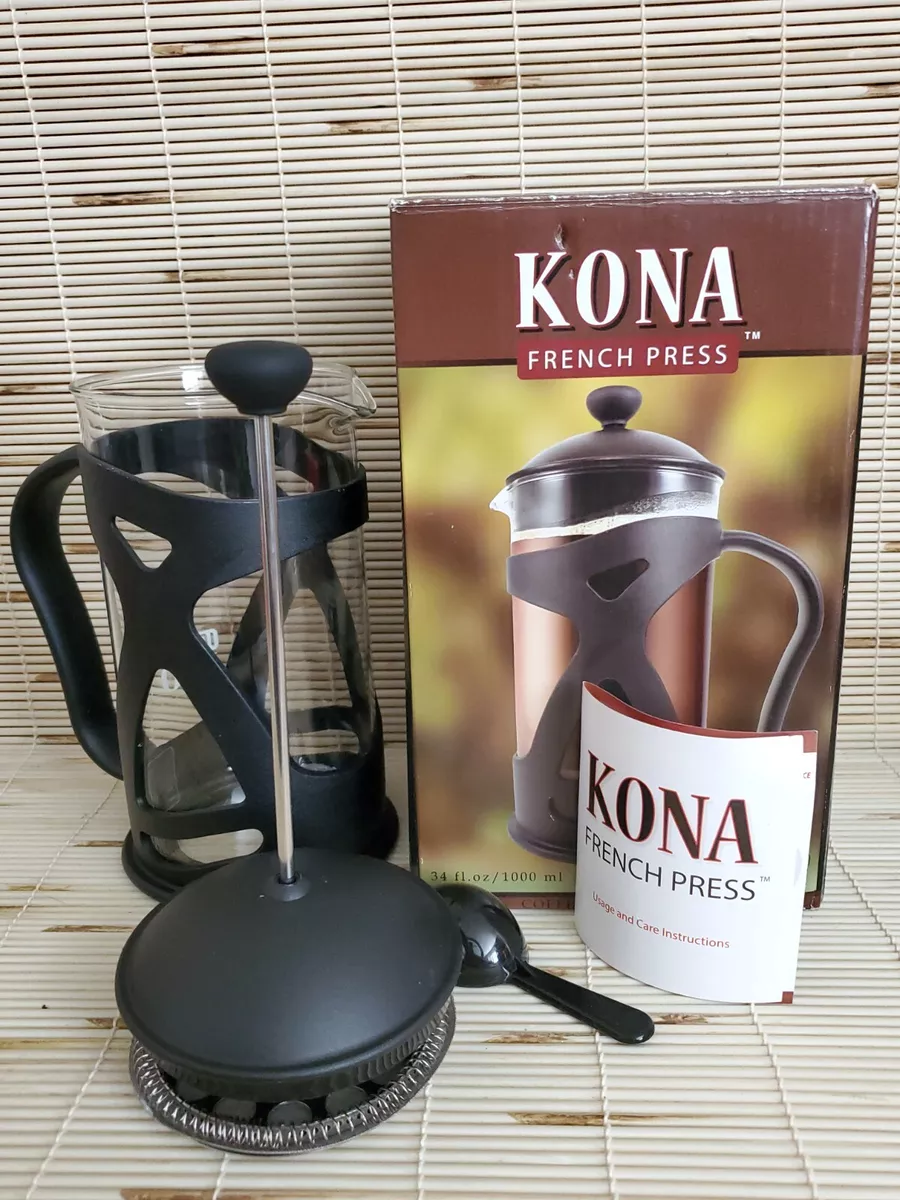 KONA French Press Coffee Maker W / Reusable Stainless Steel Filter Large