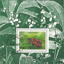 Timbre Insectes Papillons Tanzanie BF286 o (53680BD)