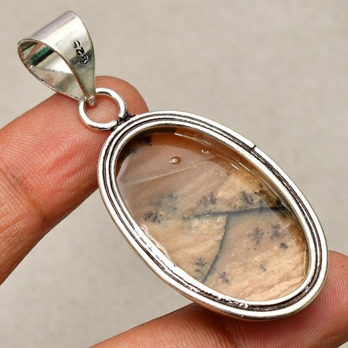 Ciondolo gioiello fatto a mano in argento sterling 925 pietra preziosa dendrite miele 2,05" - Foto 4 di 8