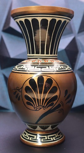 Handmade GEM Greece Copper Glazed Vase with Chariot Scene, Mid-Century Copper - Picture 5 of 10