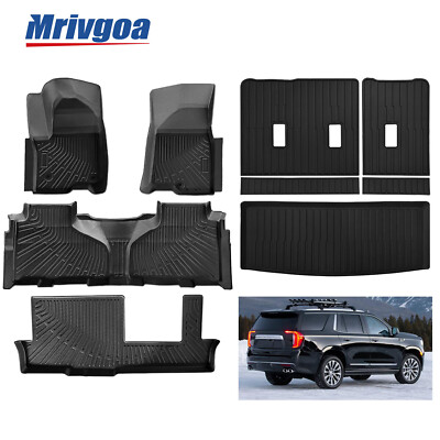 9PCS Floor Mats Backrest Mat Cargo Liner for 21-24 Chevy Tahoe GMC Yukon 8-Seat