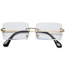 Men  s Luxury Rimless Square Clear Lens Tint Gold Frame Hip Hop Glasses