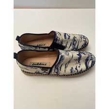 INKKAS Women's Espadrille Shoes Blue White Print Slip On Size 8 Made in Mexico