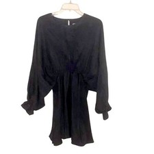 Zara Black Peasant Sleeve Boho Blousy Slouchy Mini Dress Night Out Party Medium