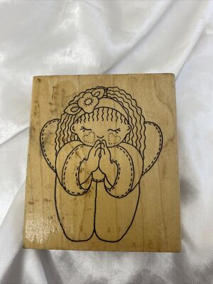 Azadi Earies Cute Holiday Praying Angel Girl Wooden Craft Rubber Stamp