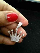 2Ct Round Cut VVS1/D Diamond Queen Crown Pendant 14K White Gold Over