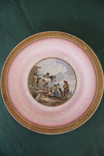 L68 -PIATTO PARETE / PIATTAIA CALCOMANIA SCENA CAMPESTRE ROSA  ORO DONNA REGALO