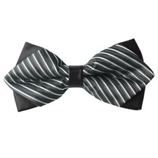 Men's Striped Pre-tied Bow Ties Neck Adjustable Wedding Pointed One Size Gray
