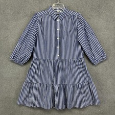 GAP Shirt Dress Womens Large Blue Striped Button Front Tiered Cotton Pockets