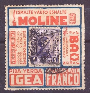 URUGUAY Rare PERFIN in stamp and advertising carrier label