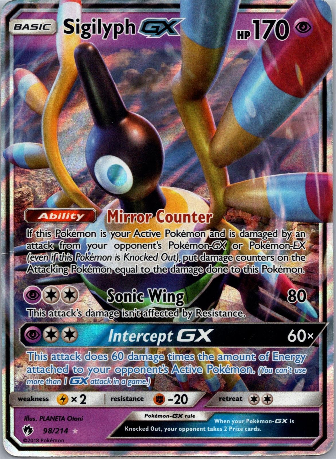 Sigilyph GX 98/214 Holo GX Rare Lost Thunder Pokemon Heavily Played