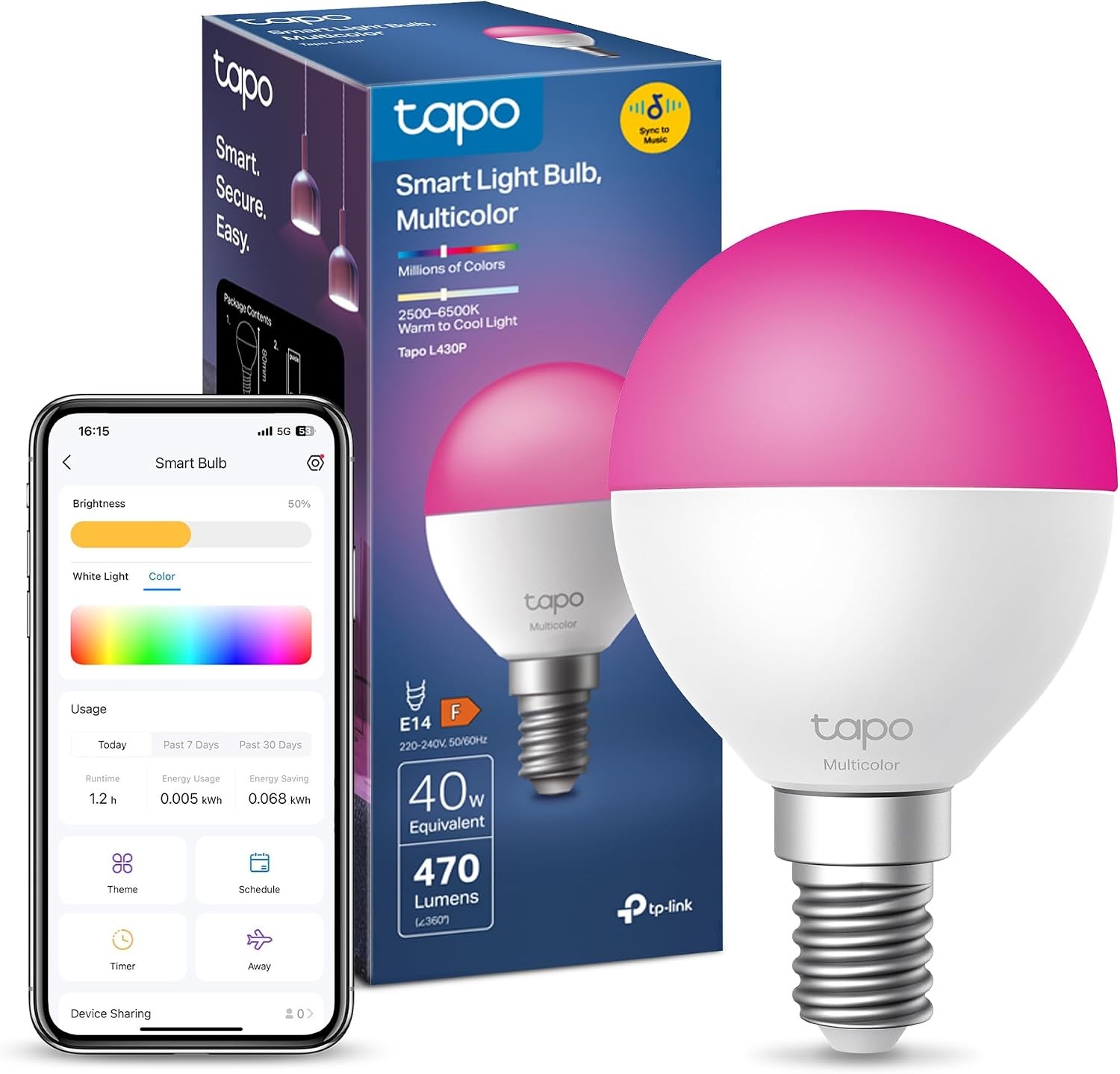 E14 Smart LED Bulb 470 Lumens Dimmable Multicolor Alexa Google Compatible No