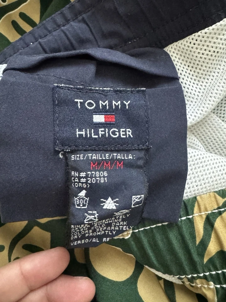 Tommy Hilfiger Classic Surf Swim Trunks M Green Tan Floral Hawaiian Board Shorts - Image 4 of 4