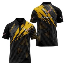 Personalized Name Corvette C7 Racing Black Yellow 3D Men's Polo Shirt S-5XL NEW