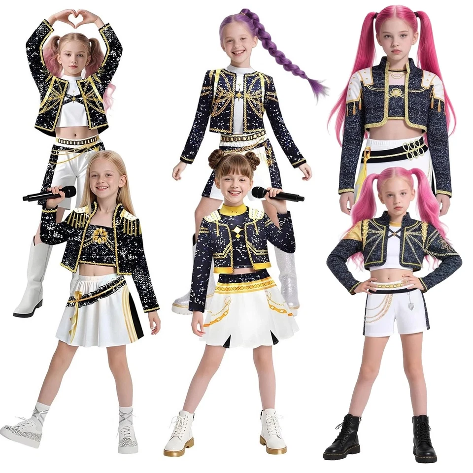 Kinder Mädchen KPop Dämonenjäger Kostüm Rumi Zoey Cosplay Kostüm Perücken Outfits