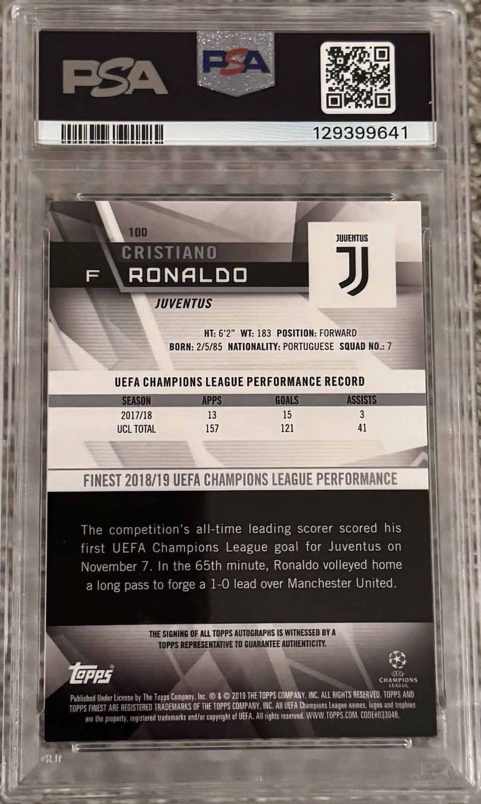 2018 Topps Finest UEFA Champions AU Red Wave REF Cristiano Ronaldo#/5 PSA 8 view 2