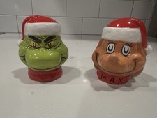 Dr. Seuss Grinch Sculpted Ceramic Salt  Pepper Set by Sleigh Bell Bistro
