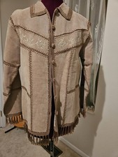 Dressbarn Brown Suede Leather Crochet Fringe Embroidered Jacket Womens Medium