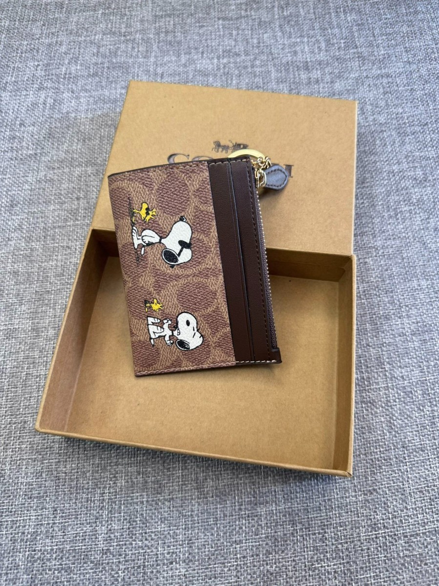Coach X Peanuts Mini Skinny ID Case Signature Canvas W/Snoopy