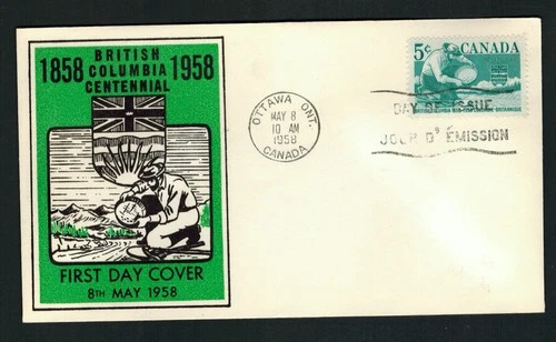 Canada #377, 1958 B. C. Centenary, Caneco cachet FDC VF