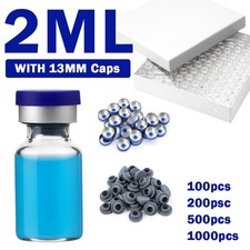 2mL Glass Vials Headspace GC Sample Vials w/ 13mm Caps 100/200/500/1000 Pack