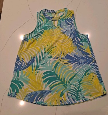 Tropical Mud PIE SMALL SLEEVELESS Blouse Keyoles - Green Teal Blue Yellow White