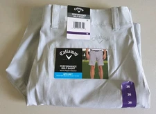 Callaway NEW Performance Golf Shorts Media Pocket Pearl Grey OPTI-DRI Size 36