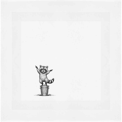Baumwollserviette/Essenstuch ''Tanzender Waschbär auf Mülleimer'' (NK00041864)