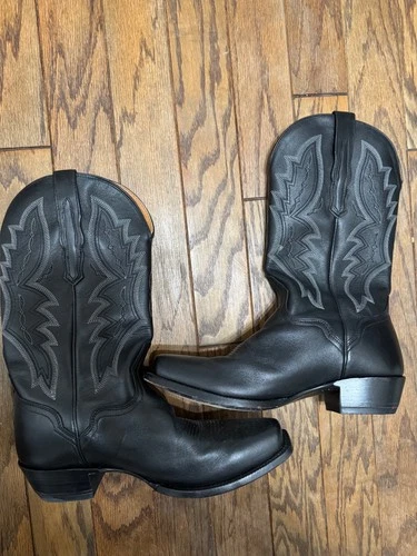EL DORADO BLACK HANDMADE VANQUISHED CALF WESTERN BOOTS - SQUARE TOE   MEN'S 10 D