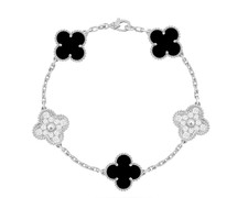 Van Cleef Arpels Vintage Alhambra Bracelet 5 Motifs Onyx Diamonds 18KWG Set