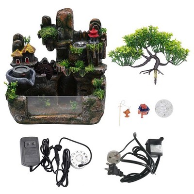 Indoor Water Fountain With Led & Mist Resin Rockery Waterfall home decor Art Dec