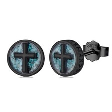 Cross Stud Earrings for Men Women Stocking Stuffers 925 Sterling Silver Turqu...