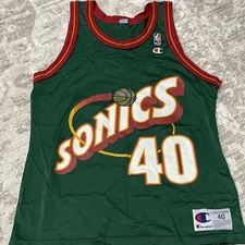 VINTAGE SEATTLE SUPER SONICS #40 SHAWN KEMP NBA CHAMPION GREEN JERSEY SZ 40