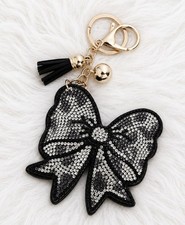 Leopard Bow Rhinestone Bling Bag Charm Keychain With Tassel New