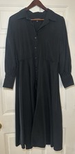Banana Republic Womens Black Long Sleeve Collared Tencel Shirt Dress P Medium