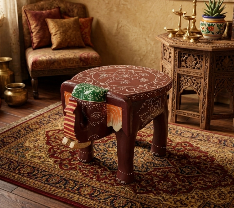 Sgabello decorativo a forma di elefante indiano