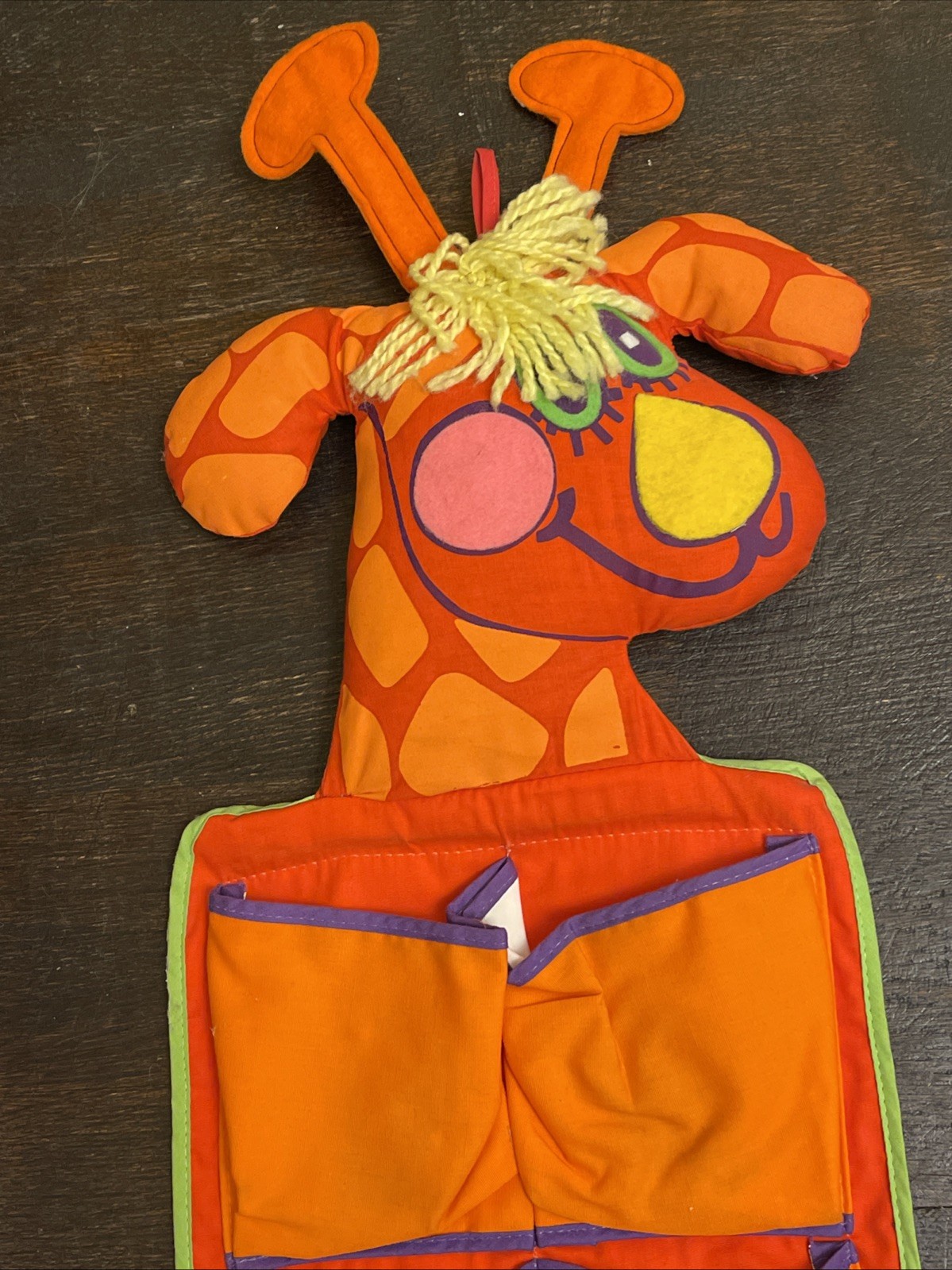 Vintage Giraffe Hanging Shoe Pocket Organizer Orange Child Baby 42x10&rdquo; As Shown