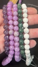 5 Strands -8mm gemstone beads: Amethyst, West Africa Jade, Howlite, 2xWhite Jade