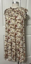 Trinhnology Women’s Cream Mauve Floral Dress Flutter Sleeves Ruffle Size M