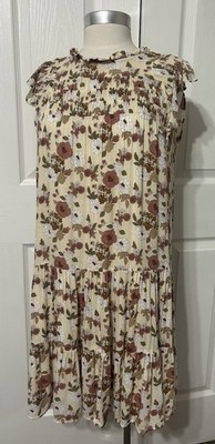 Trinhnology Women s Cream Mauve Floral Dress Flutter Sleeves Ruffle Size M