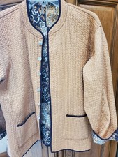 Appleseeds Reversible Quilted Cotton Tan Black WhiteJacket Patchwork Pattern L