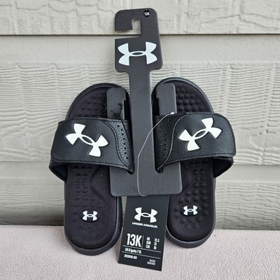 Under Armour UA Ignite Pro Black Slide Sandals Boys Child SZ 13K Slip-On Sports