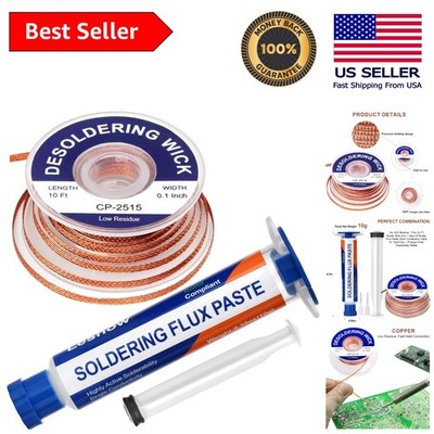 Superior Soldering Flux Paste 10cc & 10ft Wick for Electronics Efficiency