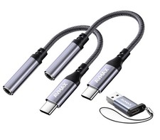 AVMAX USB C to 3.5mm Audio Headphone Adapter HiFi 2 Pack,Type c Aux Gray