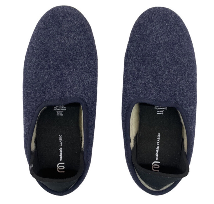 SAOLA Scarpe Mahabis donna 39 pantofole classiche piatte in lana slip on suola rimovibile blu navy