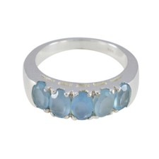 Blue Chalcedony Solid Silver Ring Handmade Jewelry For Occasion Gift US