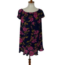 Express Dress Medium Blue Pink Floral Boho Romantic Feminine